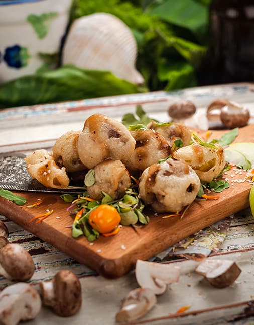 Receta de Champiñón Crimini Setas de Cuivá en Tempura y Salsa de Tamarindo