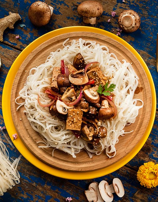 Receta de Pastas con Tofú y Crimini Setas de Cuivá