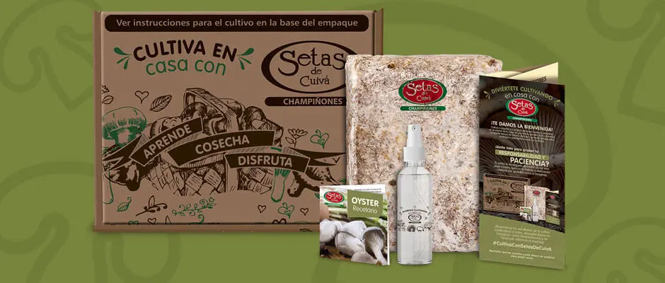 ¡Vive una experiencia mágica! con nuestro Kit Cultiva en Casa con Setas de Cuivá: Bolsa biodegradable con todo lo necesario, atomizador, instructivo y recetario