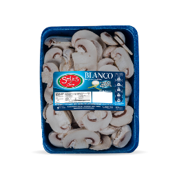 Champiñón blanco tajado de Setas de Cuivá, en un empaque biodegradable azul