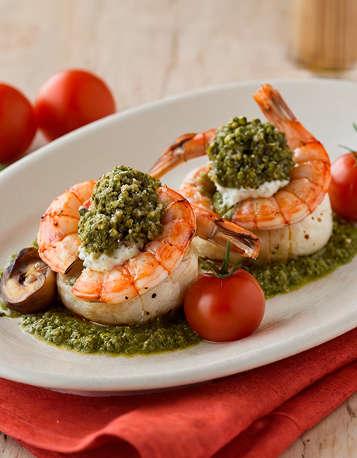 Receta de Champiñones con camarones, pesto y queso ricotta en Setas de Cuivá