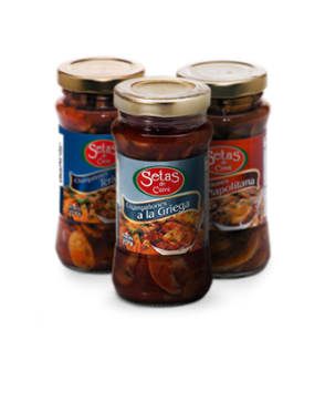 3 tarros de vidrio de champiñones en salsa de Setas de Cuivá: Teriyaki, A la Griega
