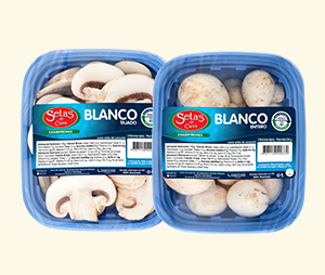 Champiñón Blanco Tajado y Entero de Setas de Cuivá, en empaques PET azul